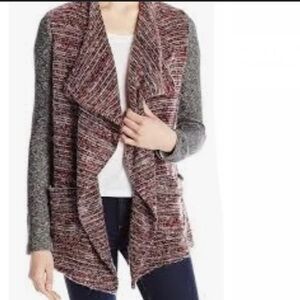 Lucky Brand Red and Gray Marled Cardigan Waterfall Sweater